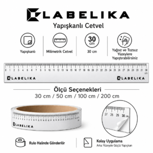 Kendinden Yapışkanlı Cetvel - Labelika Cetvel 30/50/100/200 cm Seçenekleri